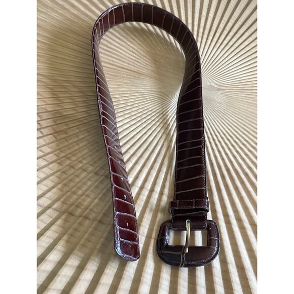 Womens Genuine Leather Reptile Print Wide Belt Espresso Brown Size M/L main image 6